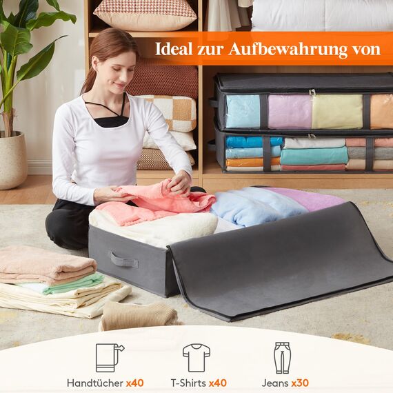 Lifewit 3 Stück 90L Unterbett Aufbewahrungsbox, Faltbare Unterbettkommode Aufbewahrungstasche Storage Boxes mit Deckel, Unterbett Aufbewahrung für Kleider Unterbett Kleiderschrank, Grau