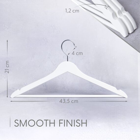 OGIVO Kleiderbügel Holz – 30er Set Holzbügel Bügel aus Holz für Ihre Garderobe – 360° drehbarer Haken – Einkerbungen an den Schultern – Hangers Clothes (Weiß)