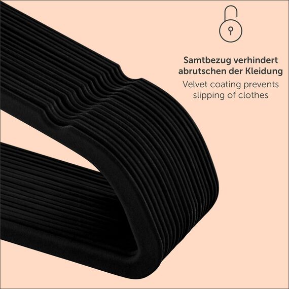 Blumtal Kleiderbügel 20 Stück - Kleiderbügel Samt 360° drehbar und belastbar - Kleiderbügel platzsparend und rutschfest - Kleiderbügel Schwarz mit Samtbezug - Samtbügel - Kleiderbügel Samt Schwarz