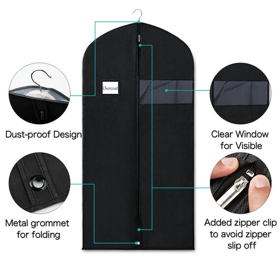 Syeeiex Kleidersack für die Aufbewahrung, 60x152 cm Atmungsaktiver Stoff, Kleidersäcke Lang für den Kleider Mäntel Abendkleider, 4 Stück