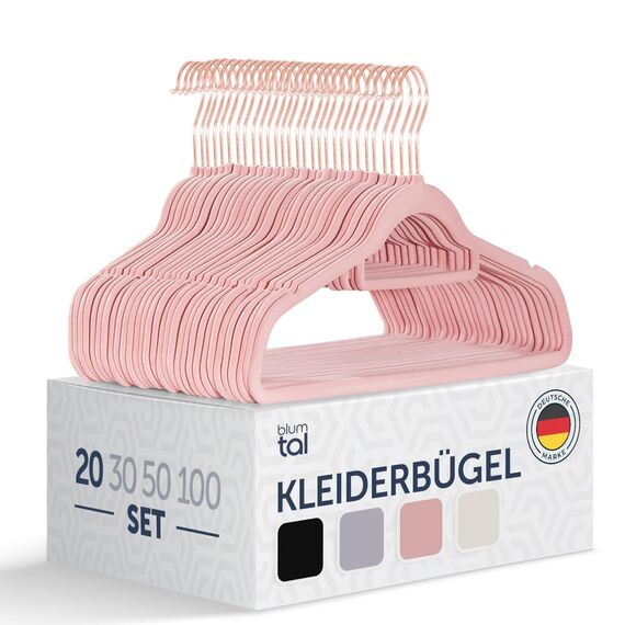 Blumtal Kleiderbügel 20 Stück - 360° Drehbar und Belastbar - Platzsparend und Rutschfest - Rosa Mit Samtbezug - Hangers