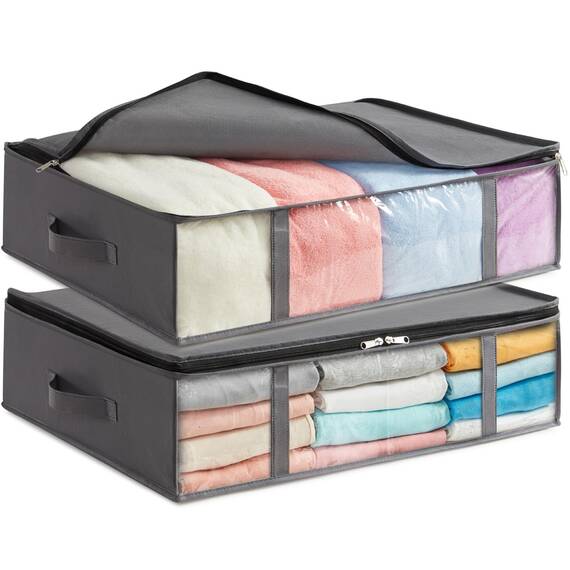 Lifewit 2 Stück 40L Unterbett Aufbewahrungsbox, Faltbare Unterbettkommode Aufbewahrungstasche Storage Boxes mit Deckel, Unterbett Aufbewahrung für Kleider Unterbett Kleiderschrank, Grau