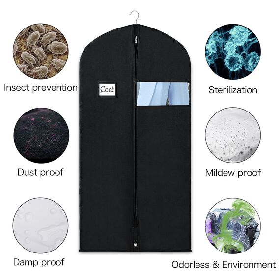 Syeeiex Kleidersack für die Aufbewahrung, 60x152 cm Atmungsaktiver Stoff, Kleidersäcke Lang für den Kleider Mäntel Abendkleider, 4 Stück