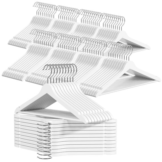 OGIVO Kleiderbügel Holz – 100er Set Holzbügel Bügel aus Holz für Ihre Garderobe – 360° drehbarer Haken – Einkerbungen an den Schultern – Hangers Clothes (Weiß)