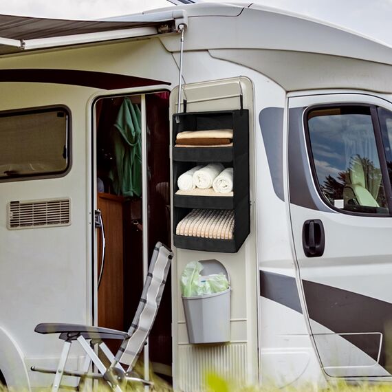 GRANNY SAYS Hängeregal Schrank mit 3 Fächern, 1 Stück Hängeaufbewahrung Kleiderschrank Organizer hängend, Schrank Hängeorganizer, Faltbare Hängeregal Stoff, Hanging Organizer Schwarz