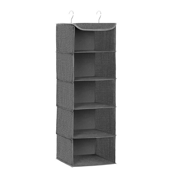 SONGMICS RCH005G02 Kleiderschrank-Hängesack, Faltbare platzsparende Hängetasche mit Metallhaken, Bambusverstärkung, Leinenmuster, Grau, 2 Stück