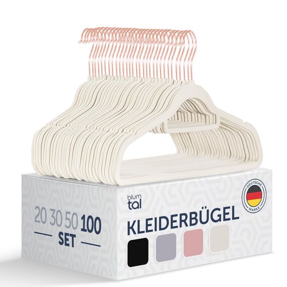 Blumtal Kleiderbügel 100 Stück - Samt, 360° Drehbar, Rutschfest und Platzsparend - Weiß Mit Samtbezug - Stabil und Belastbar - Velvet Hangers