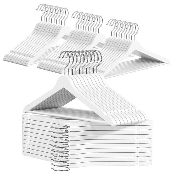OGIVO Kleiderbügel Holz - 50er Set - Holzbügel Bügel aus Holz für Ihren Garderobe - 360° drehbarer Haken - Einkerbungen im Schulterbereich - Hangers Clothes (Weiß)