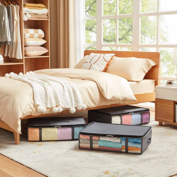 Lifewit 2 Stück 40L Unterbett Aufbewahrungsbox, Faltbare Unterbettkommode Aufbewahrungstasche Storage Boxes mit Deckel, Unterbett Aufbewahrung für Kleider Unterbett Kleiderschrank, Grau