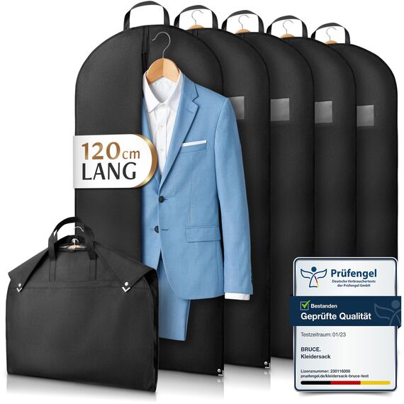 Bruce.® 5x Kleidersack Kurz 120x60 cm – Hochwertige Kleiderhülle für Anzug, Blazer, Kostüm & Kleid – 120 GSM Materialstärke – Anzugtasche für Reisen & Aufbewahrung - Kleidersäcke herren