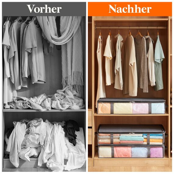 Lifewit 3 Stück 75L Unterbett Aufbewahrungsbox, Faltbare Unterbettkommode Aufbewahrungstasche Storage Boxes mit Deckel, Unterbett Aufbewahrung für Kleider Unterbett Kleiderschrank, Grau