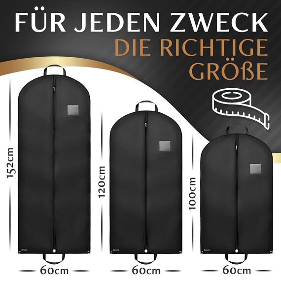 Bruce.® 6x Kleidersack Kurz - 3x 100x60 cm & 3x 120x60 cm – Atmungsaktive Kleiderhülle für Anzug, Jacke & Hemd – 120 GSM Materialstärke – Anzugtasche für Reisen & Aufbewahrung - Kleidersäcke herren