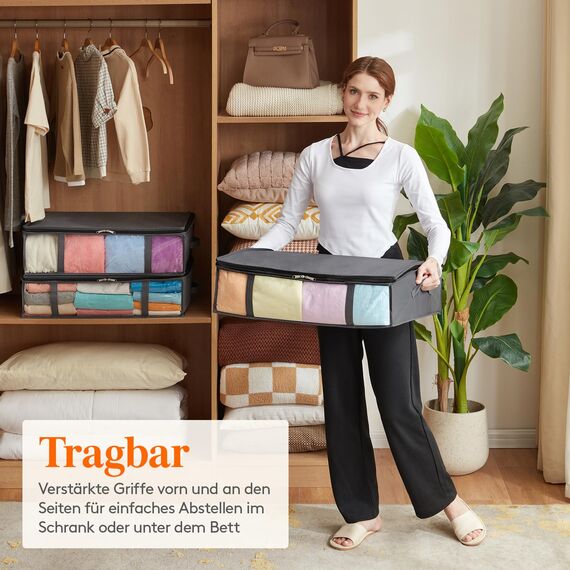 Lifewit 4 Stück 40L Unterbett Aufbewahrungsbox, Faltbare Unterbettkommode Aufbewahrungstasche Storage Boxes mit Deckel, Unterbett Aufbewahrung für Kleider Unterbett Kleiderschrank, Grau