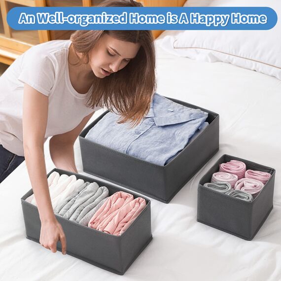 Withosent 8er Schubladen Ordnungssystem Kleiderschrank Organizer, Faltbare Kleidung Aufbewahrungsbox Stoff, Unterwäsche Organizer Schublade, Schrank Schubladentrenner für BHS, Socken, Krawatten