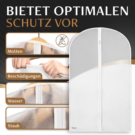 Bruce.® 6x Kleidersack Transparent 100×60 cm – Atmungsaktive Kleiderhüllen aus PEVA für Anzug, Mantel, Kleid & Jacke – Für Reise & Aufbewahrung - Kleidersäcke herren