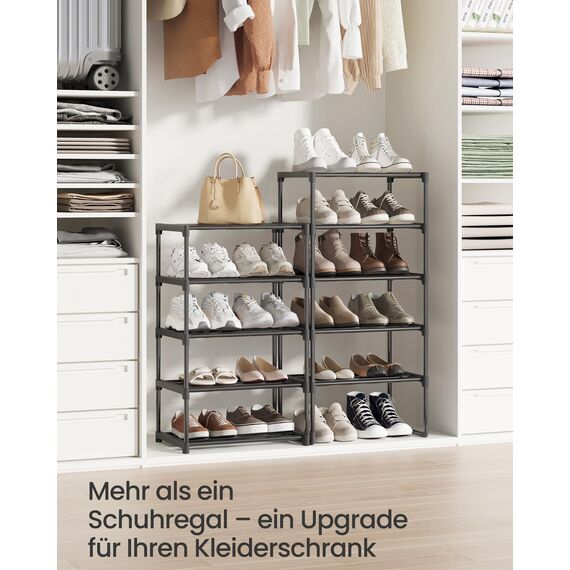 SONGMICS Schuhregal mit 10 Ebenen, offener Schuhschrank hoch, Schuhständer schmal, Schuhaufbewahrung, aus Metall, platzsparend, für Ankleidezimmer, Flur, 30 x 45 x 174 cm, schwarz LSA25BK