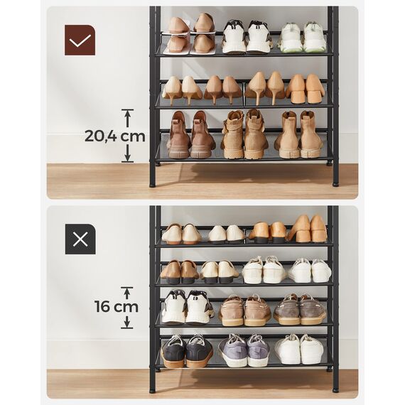 VASAGLE Schuhregal, Schuhablage, 5 Ebenen, große Oberfläche, verstellbare Gitterablagen, platzsparend für Eingangsbereich Flur, Metall, Industrie-Stil, vintagebraun-tintenschwarz LBS038B01