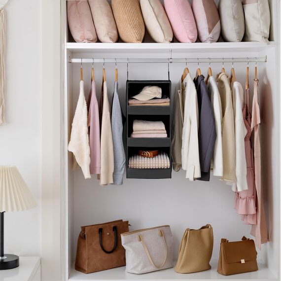 GRANNY SAYS Hängeregal Schrank mit 3 Fächern, 1 Stück Hängeaufbewahrung Kleiderschrank Organizer hängend, Schrank Hängeorganizer, Faltbare Hängeregal Stoff, Hanging Organizer Schwarz