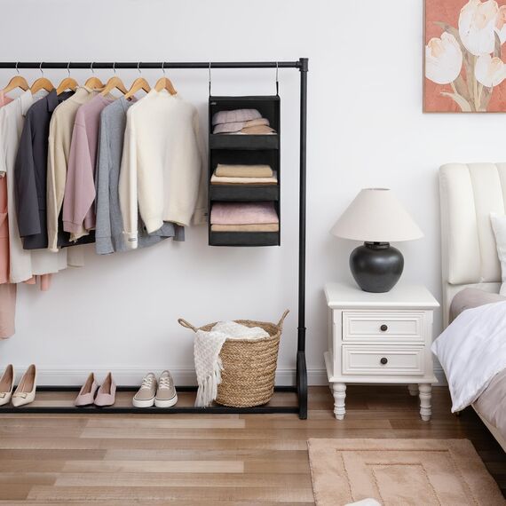 GRANNY SAYS Hängeregal Schrank mit 3 Fächern, 1 Stück Hängeaufbewahrung Kleiderschrank Organizer hängend, Schrank Hängeorganizer, Faltbare Hängeregal Stoff, Hanging Organizer Schwarz