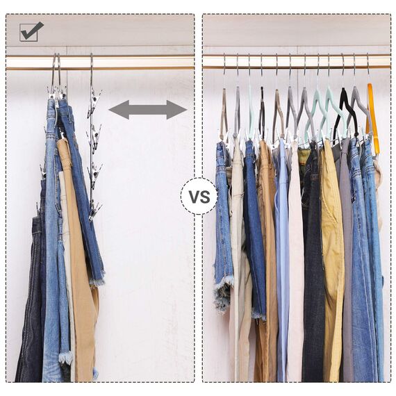 SONGMICS Hosenbügel platzsparend, Mehrfach-Rockbügel mit Clips, 3er Set, Kleiderbügel aus Metall, für je 4 Hosen, mit 8 verstellbaren Klammern, rutschfest, für Hosen, 32 cm, silbern-schwarz CRI042BK