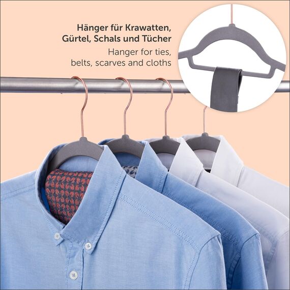 Blumtal Kleiderbügel 20 Stück - Platzsparend und rutschfest - Samtbezug - Grau