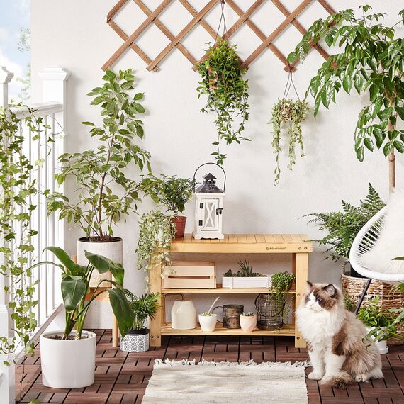 SONGMICS Schuhregal, Schuhschrank mit Sitzbank, Bambus Schuhbank mit 3 Ablagen, 70 x 28 x 45 cm ideal für Flur, Bad, Wohnzimmer, Diele, LBS04N, Naturfarben