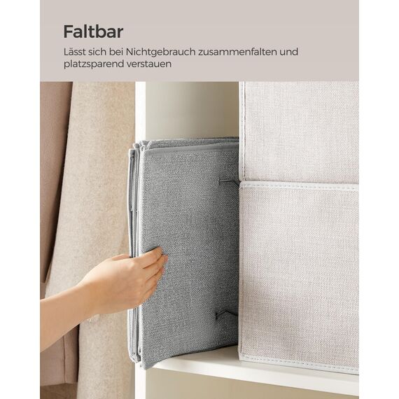 SONGMICS Hängeorganizer, 2er Set, Schrank-Organizer, Hängeregal, Hängeaufbewahrung, faltbar und platzsparend, Metallhaken und Bambus-Einsätze, leinenartige Textur, hellgrau RCH005W02