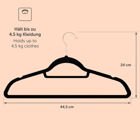 Blumtal Kleiderbügel 50 Stück - Samtbezug 360° drehbar und belastbar - Platzsparend und rutschfest - Schwarz