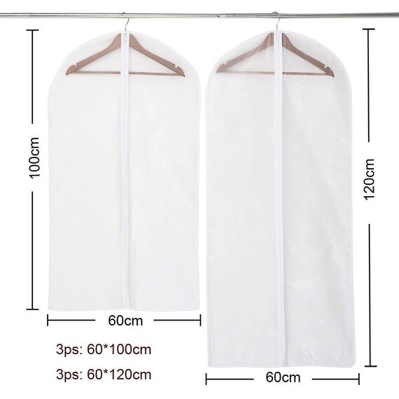 Niviy Kleidersäcke 6 Stück Transparent Kleidersack 120 x 60 cm + 100 x 60 cm,Atmungsaktiver Stoff, Mottenschutz Anzugsack, für Anzüge Kleider Mäntel Sakkos Hemden Abendkleider Anzugsack Aufbewahrung