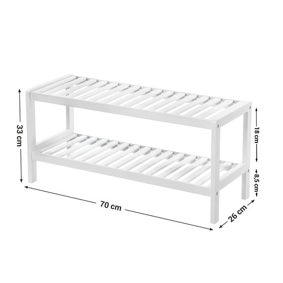 SONGMICS Schuhregal aus Bambus, Schuhablage mit 2 Ebenen, Schuh-Organizer, Regal für Schuhe, Pflanzen, Bücher, Wohnzimmer, Flur, Schlafzimmer, Badezimmer, 26 x 70 x 33 cm, weiß LBS02WT