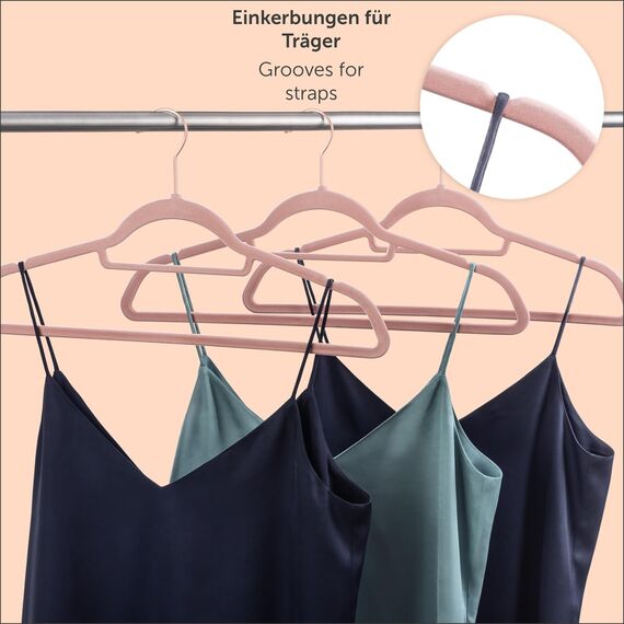 Blumental Kleiderbügel 50 Stück - 360° Drehbar und Rutschfest - Platzsparend in Rosa mit Samtbezug
