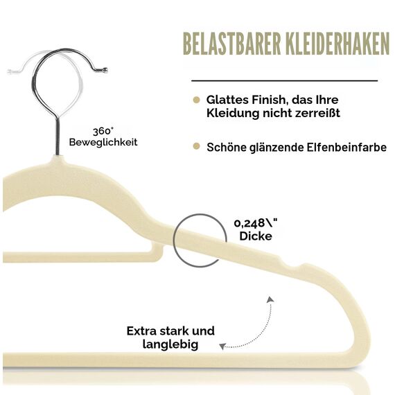 Utopia Home - Antirutsch-Kleiderbügel aus Samt - rutschfeste und strapazierfähige Kleiderbügel aus Samt mit Krawattenhalter - Stark genug, Jacken und Pullover zu halten (Elfenbein, 50er-Pack)