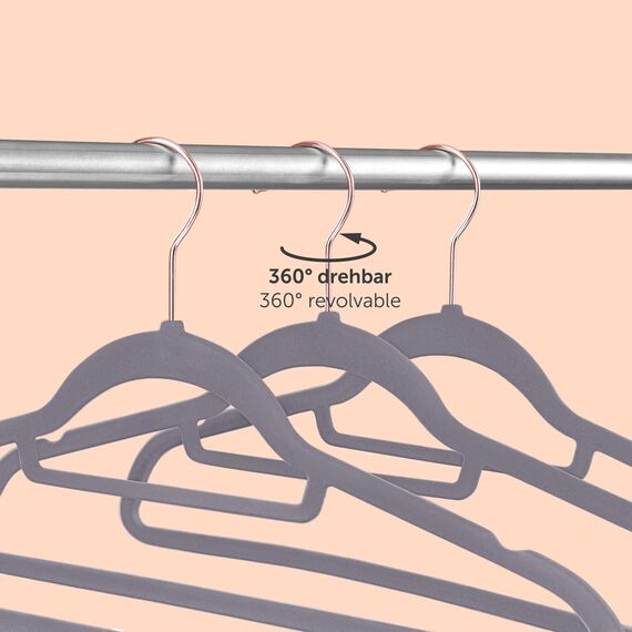 Blumtal Samt-Kleiderbügel, rutschfest, 360° drehbar, für Mäntel, Anzüge, Hemden und Hosen, 20 Stück, Grau