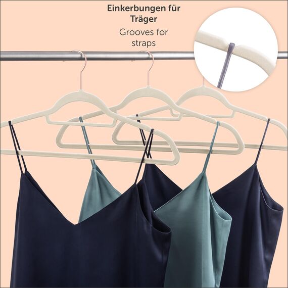 Blumtal Samt-Kleiderbügel, rutschfest, um 360° drehbar, für Mäntel, Anzüge, Hemden und Hosen, 100 Stück, Elfenbein