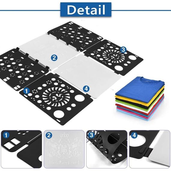 BoxLegend Shirt Faltbrett t Shirt Zusammenlegen t-Shirts Falter Falthilfe einfach und schnell für Kinder Kleidung Wäsche Falten Wäschefalter und Hemdenfalter (Schwarz & Weiß)