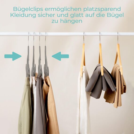 Blumtal Kleiderbügel 30 Stück Mit Clips - 360° Drehbar, Platzsparend, Rutschfest - Mit Klammern für Röcke und Hosen - Samt - Grau