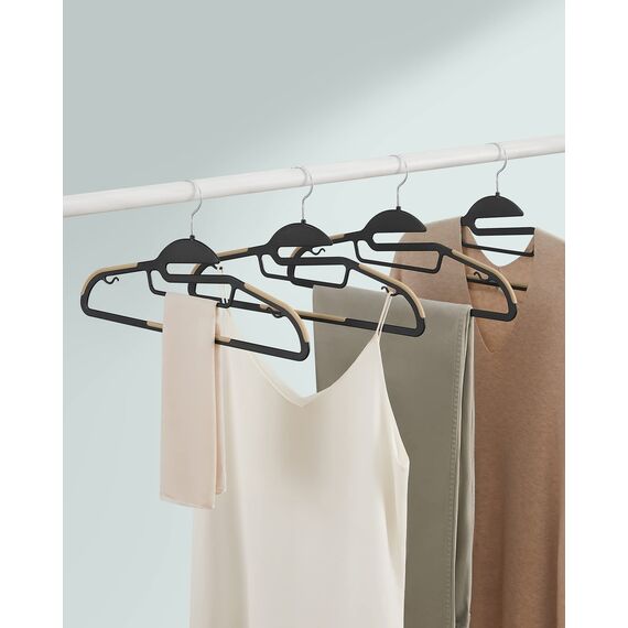 SONGMICS Kleiderbügel Kunststoff, 20er Set, Bügel mit U-förmiger Öffnung, platzsparend, 0,5 cm dick, 41,5 cm breit, um 360° drehbarer Haken, schwarz-braun CRP041B02