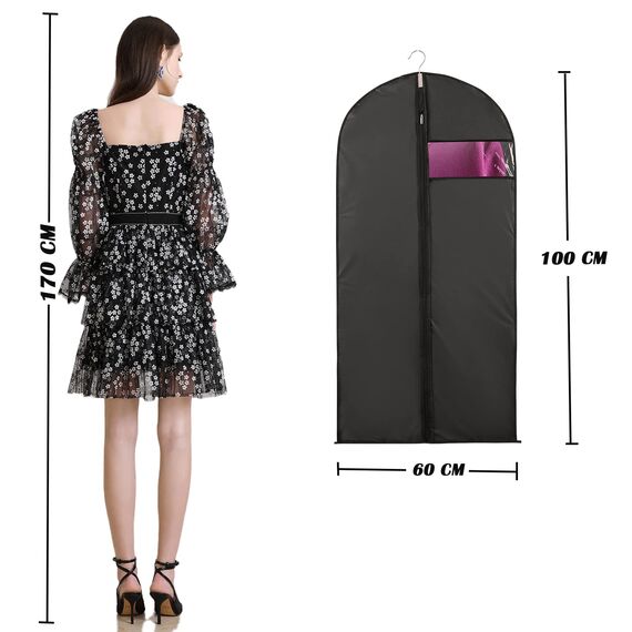 Niviy kleidersack Anzug 5 xReißverschluss Kleidersäcke Schwarz 60X100 CM Atmungsaktiv Wasserdicht Stoff,Für Anzüge Kleider Mäntel Sakkos Hemden Abendkleider Anzugsack Aufbewahrung Premium Kleiderhülle
