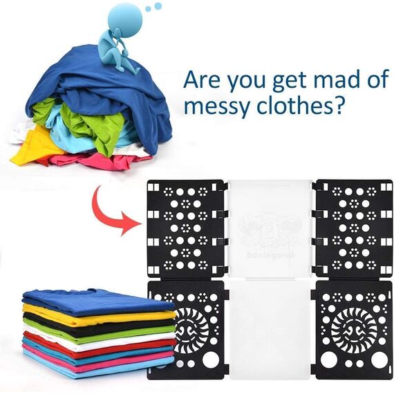 BoxLegend Shirt Faltbrett t Shirt Zusammenlegen t-Shirts Falter Falthilfe einfach und schnell für Kinder Kleidung Wäsche Falten Wäschefalter und Hemdenfalter (Schwarz & Weiß)