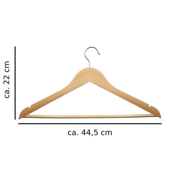 VonBueren 50 x Kleiderbügel Holz | 44,5 x 22 cm je Bügel/Holzbügel | Holzkleiderbügel | 360 Grad drehbar | Hangers Clothes Wooden