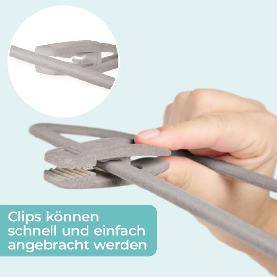 Blumtal Kleiderbügel 30 Stück Mit Clips - 360° Drehbar, Platzsparend, Rutschfest - Mit Klammern für Röcke und Hosen - Samt - Grau