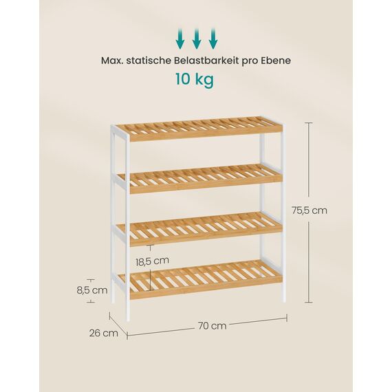 SONGMICS Schuhregal aus Bambus, Schuhablage mit 4 Ebenen, Schuh-Organizer, Regal für Schuhe, Pflanzen, Bücher, Flur, Wohnzimmer, Schlafzimmer, 26 x 70 x 75,5 cm, weiß-naturfarben LBS007KZ01
