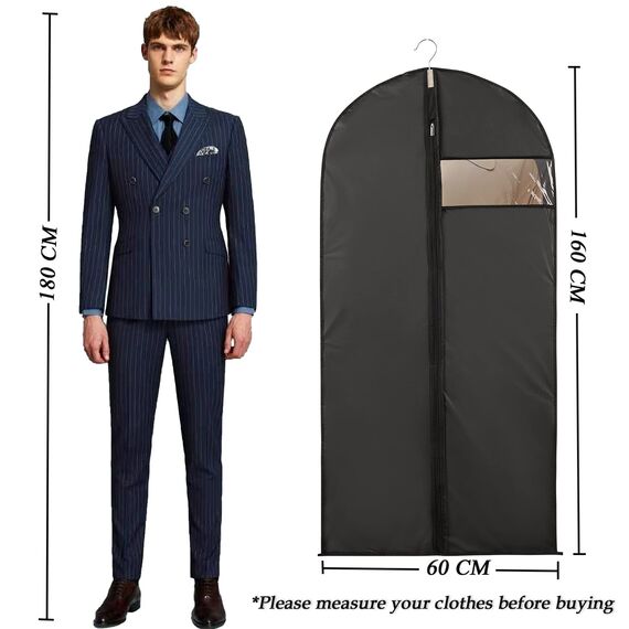 Niviy kleidersack Lang 60X160 cm Hochwertiger Schwarz 5 X kleidersäcke Atmungsaktiv Stoff,Mit Sichtbarem Fenster Für Anzüge Kleider Mäntel Sakkos Brautkleidern Abendkleider Anzugsack Aufbewahrung