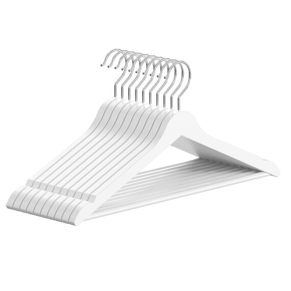 OGIVO Kleiderbügel Holz – 10er Set Holzbügel Bügel aus Holz für Ihre Garderobe – 360° drehbarer Haken – Einkerbungen an den Schultern – Hangers Clothes (Weiß)