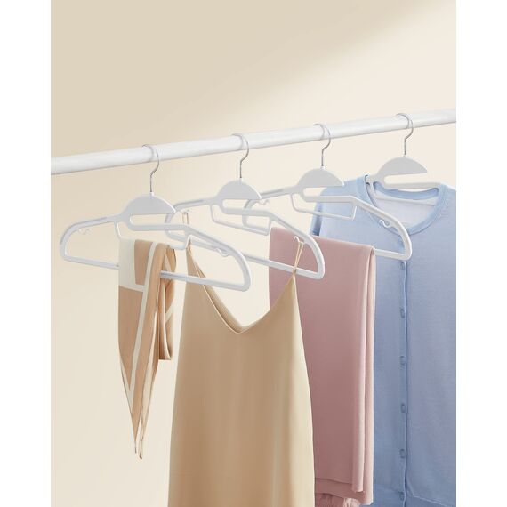 SONGMICS Kleiderbügel Kunststoff, 20er Set, Bügel mit U-förmiger Öffnung, platzsparend, 0,5 cm dick, 41,5 cm breit, um 360° drehbarer Haken, weiß CRP041W02