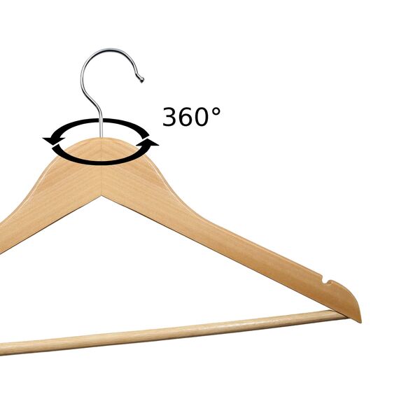 VonBueren 50 x Kleiderbügel Holz | 44,5 x 22 cm je Bügel/Holzbügel | Holzkleiderbügel | 360 Grad drehbar | Hangers Clothes Wooden