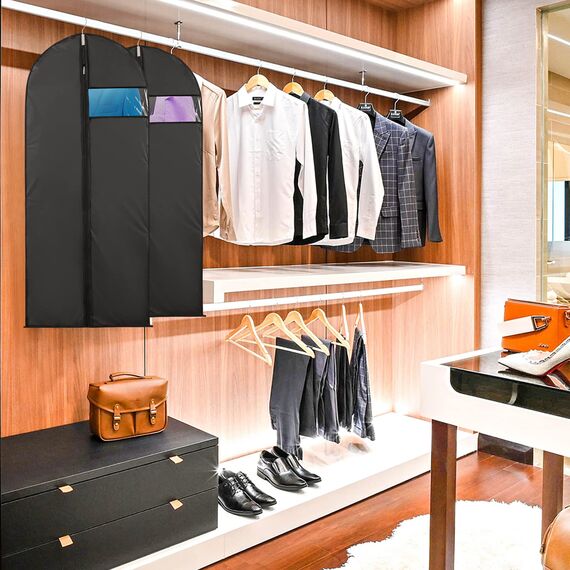 Niviy 5 X kleidersack Lang 60X140 CM Kleiderhülle Anzugtasche Atmungsaktiv Stoff,Mit sichtbarem Fenster Für Anzüge Kleider Mäntel Sakkos Cocktailkleidern Abendkleider Anzugsack Aufbewahrung Schwarz