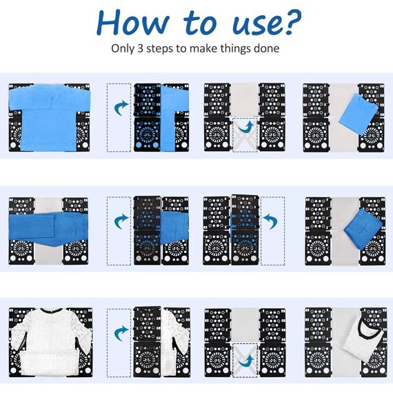 BoxLegend Shirt Faltbrett t Shirt Zusammenlegen t-Shirts Falter Falthilfe einfach und schnell für Kinder Kleidung Wäsche Falten Wäschefalter und Hemdenfalter (Schwarz & Weiß)