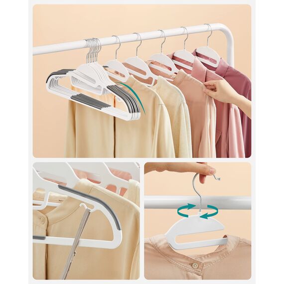 SONGMICS Kleiderbügel Kunststoff, 20er Set, Bügel mit U-förmiger Öffnung, platzsparend, 0,5 cm dick, 41,5 cm breit, um 360° drehbarer Haken, weiß-dunkelgrau CRP041WG02