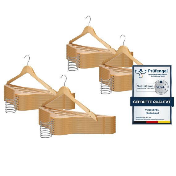 40 x Kleiderbügel Holz VonBueren | 44,5 x 22 cm je Bügel/Holzbügel | Holzkleiderbügel | 360 Grad drehbar
